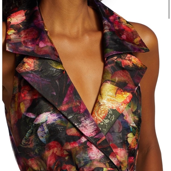 Theia Frances Collared Floral Gown, Size 8 (fits size 6 with belt), worn ONCE - Picture 4 of 6